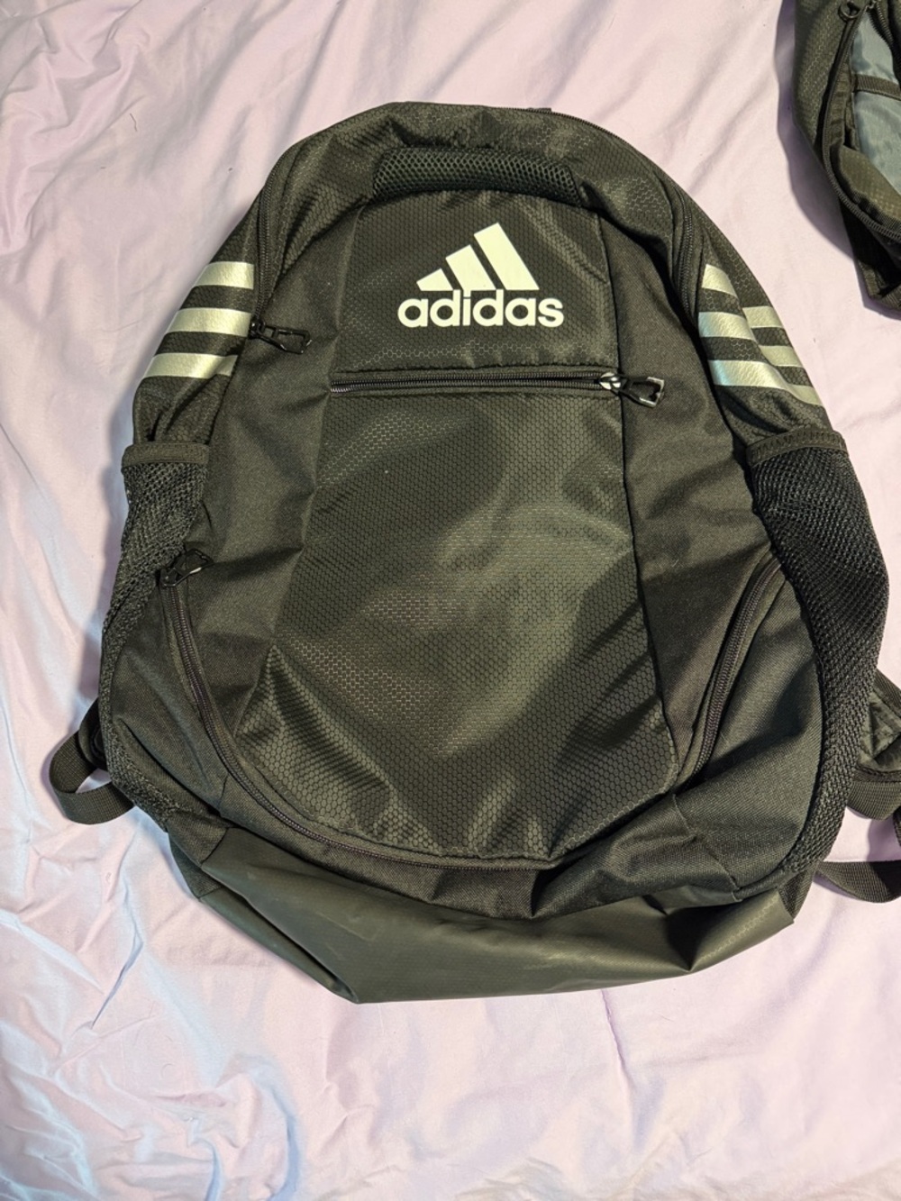 adidas Black Backpack with Silver Stripe Accents